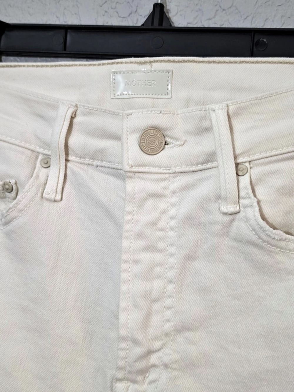 MOTHER The Insider Crop Step Fray Jeans Cream Puff High Rise Size 24 - Picture 8 of 12
